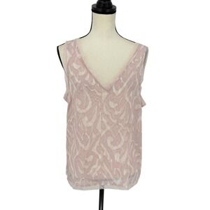 Halogen‎ Pink Abstract Print V Neck Sleeveless Sheer Top Blouse Womens Size 1